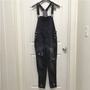 Unbranded‎ Bib Overalls Black Denim Distressed Ripped Medium Boyfriend Jeans